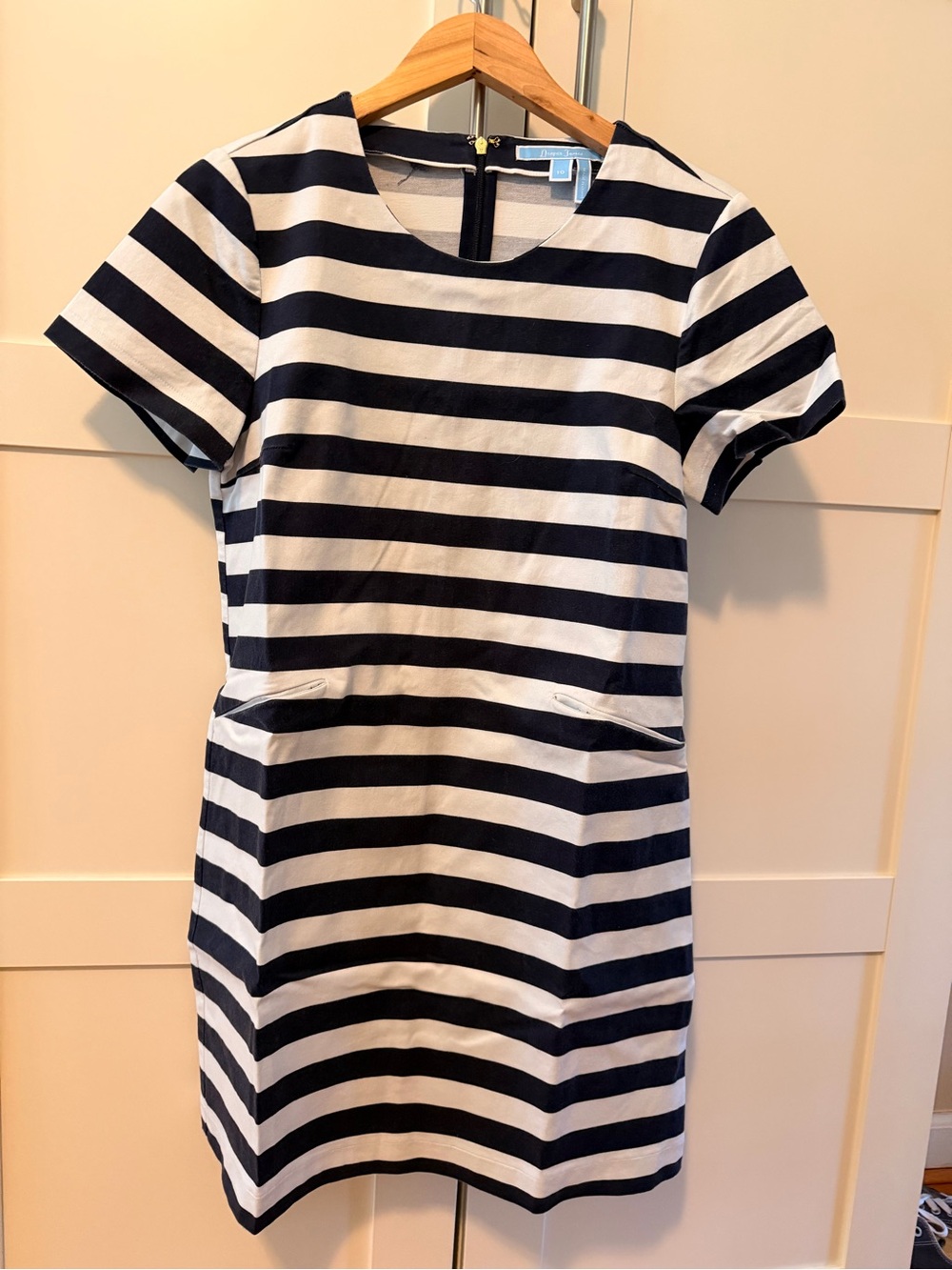 Draper James Striped Short-Sleeve Shift Dress in Navy and White